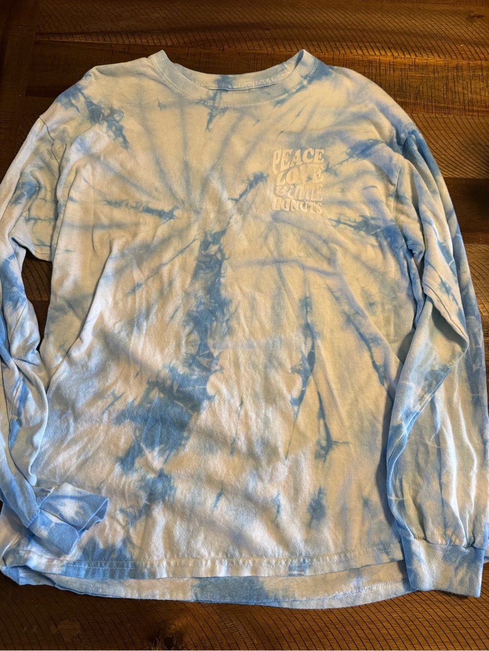 Tie-Dye 'Peace Love' Long Sleeve Tee - Light Blue